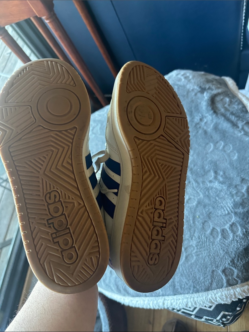 adidas White Low-Top Sneakers with Blue Stripes